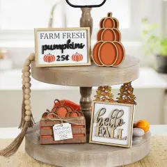 5PCS Fall Decorations Rustic Tiered Tray Decor