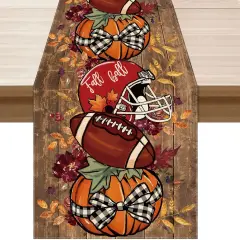 Fall Football Pumpkin Wood Table Runner Table Decoration, 13x72 Inch
