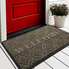 Welcome Mat Outdoor Indoor, 29.5x17 All-Season Waterproof Front Door Mat, All-Weather Heavy Duty Doormat, Low Profile Porch Patio Entrance Mat, Non Slip Outside Mat, Coffee