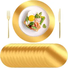 50PCS Round Gold Placemats, 13" Disposable Paper Placemats for Dining Table, Mirrored Gold Charger Place Mat for Kitchen Banquet Table Setting Wedding Birthday Dinner Party