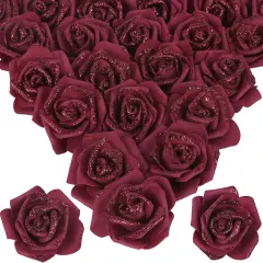 100pcs Burgundy Glitter Roses Foam Glitter Flowers Fake Roses