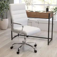Merrick Lane Milano Contemporary High-Back Home Office Chair with Padded Arms WhiteFxLea/Chrome