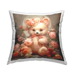 Elegant Bear with Florals Design by RB Throw Pillow 