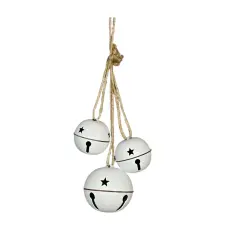 White Metal Jingle Bell Cluster with Rope &ndash; Rustic Farmhouse Christmas Door Hanger