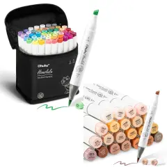 Ohuhu Honolulu 48 Colors + 24 Skin Tones Alcohol-Based Markers, Brush & Chisel, Dual Tips Art Markers Bundle