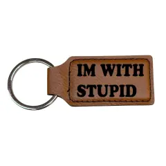 Keychain - Rectangle - Im with stupid - Leather Rawhide/Black
