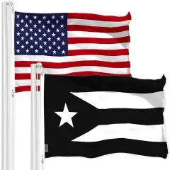 G128 Combo Pack: American USA Flag 3x5 Ft & Puerto Rico Black and White Puerto Rican PR Flag 3x5 Ft | Both LiteWeave Pro Series Printed 150D Polyester | Indoor/Outdoor, Vibrant Colors, Brass Grommets
