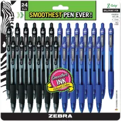 Ballpoint Pen - Bulk Pack Of 24 Z-grip Retractable Medium Point 1.0 mm, 12 Black & 12 Blue Combo pack