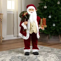 Northlight Holly Berry Santa Claus with Presents Christmas Figure - 36" Red