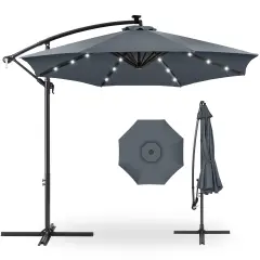 Best Choice Products 10ft Solar LED Offset Hanging Outdoor Market Patio Umbrella w/ Adjustable Tilt Slate