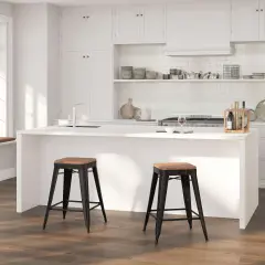 Merrick Lane Dalton Series Backless Metal Dining Stool with Wooden Seat for Indoor Use Black-Antique Gold