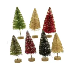 Bethany Lowe 4.5 Inch Traditional Mini Bottle Brush Christmas Decorative Tree Set , Christmas Decor Glittered Trees St/7 Multicolored