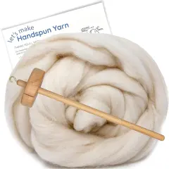 LEARN TO SPIN - Beginner's Spinning Kit with Hand Dyed BFL Roving, Drop Spindle & Printed Instructions w/ Video. Many Colors. Natural White