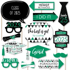 Big Dot of Happiness Green 2025 Graduation Party Photo Booth Props Kit - 20 Count