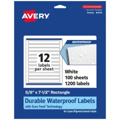 Avery Durable Waterproof Rectangle Labels with Sure Feed, 5/8" x 7-1/2"