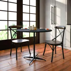 Emma and Oliver 36" Round Wood Cocktail Table with 30" and 42" Columns