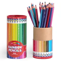 eeBoo: 25 Double-Sided Colored Pencils - Rainbow - 50 Vivid Colors, Stunning Canister, Silver Foil Accents, Artist Quality, Non-Toxic Art Supplies