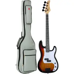 Best Choice Products Full Size Beginner 4-String Electric Guitar Bass Guitar w/ Padded Case Sunburst/White