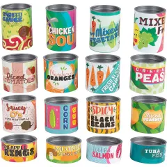 Set of 16 Toy Food Cans for Kids Pretend Play Grocery Store Stackable Accessories, Supermarket Playset Multicolor