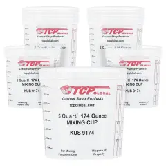 Paint Mixing Cups, 5-Quart (12 Pack) - Plastic Measuring Cups for Liquids, Automotive Painting, Epoxy Resin, Acrylic Arts, Crafts, Disposable or Reusable, Graduated, Mixing Ratios