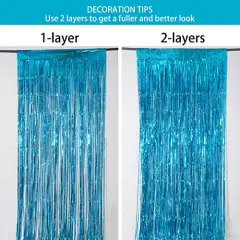 2 Pack 3.2 ft x 8.2 ft Teal Tinsel Foil Fringe Curtains Backdrop, Sparkle Metallic Foil Curtains for Birthday Party Decoration