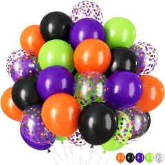 60 Pieces 12 Inch Halloween Latex Balloons (Black Orange Purple Green)