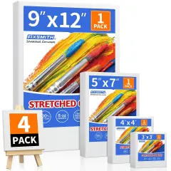 FIXSMITH Stretched Canvas for Painting, 3"x3", 4"x4", 5"x7", 9"x12", Pack of 4, Pre-Primed Canvases Wood Framed Canvas Boards for Oil Acrylic Paint, Acid-Free Painting Canvas for Kids &Artists