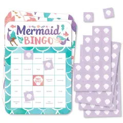 Big Dot of Happiness Mermaid Bingo Cards and Markers, Mermaid Birthday Party Bingo Game Activity for Kids - Set of 18