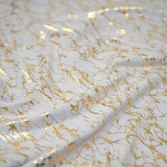 1 Yard Cracked Foil Printed Microflex Fabric, 36" x 58/60" Wide 4 Way Stretch Nylon Spandex White/Gold
