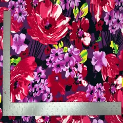 1 Yard Elegant ITY Knit Floral Print Fabric for Tops Dresses and Skirts 58"-60" Inches Width Red/Purple