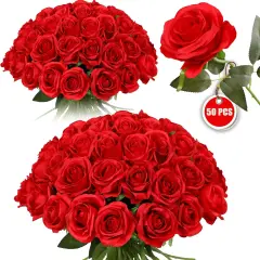 50PCS Artificial Silk Roses Flowers &ndash; Realistic Fake Roses