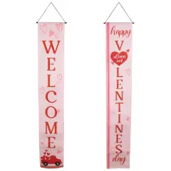 Northlight Set of 2 Pink "Welcome" and "Happy Valentine's Day" Outdoor Door Banners 71"