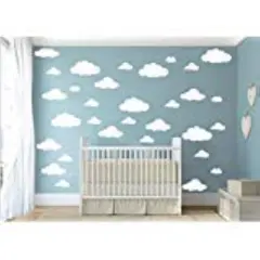 31 pcs Big Clouds Vinyl Wall Decals DIY Wall Sticker Removable Wall Art Decor 4-10 inch for Living Room Nursery Kids Room(White)