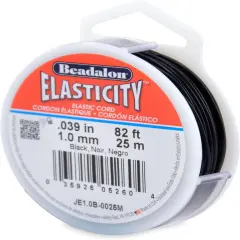 Beadalon Elasticity Stretch Cord, 1.0 mm / .039 in, Black, 25 m / 82 ft