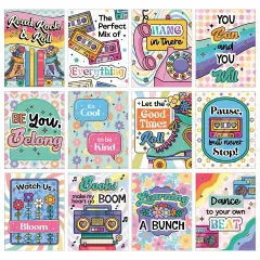 Happily Ever Elementary Retro Remix 12-Piece Motivational Posters, 70s and 80s Groovy, Inspirational Wall Art With Positive Affirmations for Classroom and Room Decor