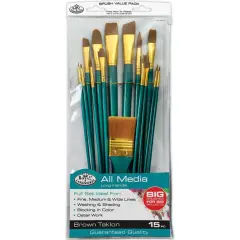 RSET-9404 | 15pc Brown Taklon Long Handle Variety Brush Set