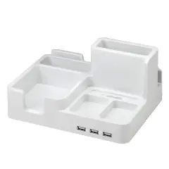 All-in-One Desk Organizer & Docking Station/Stand for iPad/iPhone/Tablets/Smartphones with 3 USB Ports