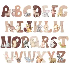 Extra Large 6 Inch Neutral Animal Alphabet Wall Decals 26 English ABC Stickers