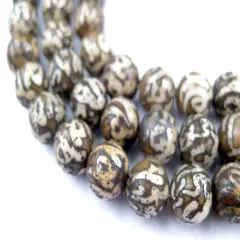 The Bead Chest Patterned Bone Mantra Mala Beads 8mm Nepal Brown Round 36 Inch Strand