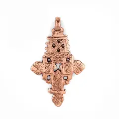 Copper Coptic Cross Pendant (62x37mm): Authentic Ethiopian East African Design for Jewelry & Necklace Making