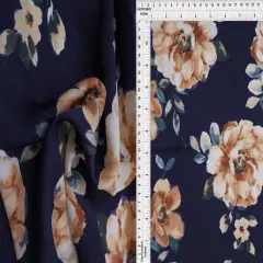 1 Yard 100% Polyester Satin Floral Print Fabric, 57/58&Prime; Wide NAVY