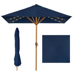 Best Choice Products 9ft Deep Square Solar LED Lighted Patio Umbrella w/ Faux Wood Texture, UV-Resistant Navy Blue