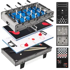 Best Choice Products 11-in-1 Kids Combo Game Set w/ Ping Pong, Foosball, Air Hockey, 5 Accessory Bags Gray