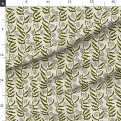 Various Fabrics by the Yard or Fat Quarter Floral Stripe Dark Moss Green Beige Boho Neutral Tones Bohemian Flowers Custom Printed Fabric by Spoonflower