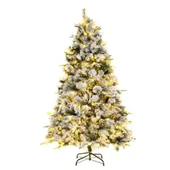 Costway 6/7 FT Pre-Lit Flocked Christmas Tree Hinged Xmas Decoration with 250/300 LED Lights