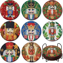 DIY Christmas Soldier Art Coasters with Holder - 8 Pcs Diamond Art Kits for Adults Beginners
