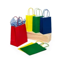 Assorted Primary Colored Paper Shopping Bags Spacious 8" x 4 1/2" x 10"