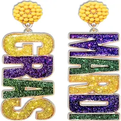 Mardi Gras Beaded Dangle Earrings for Women by 4E's Novelty - Festival Accessories and Fashion Jewelry