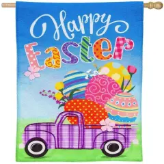 Easter Plaid Truck Flag 2 Sided Burlap House Banner