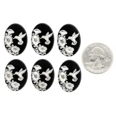 Black and Cream Hummingbird Facing Left Cameos 25mm x 18mm Cameos, Set of Six - XXX - *CAM342